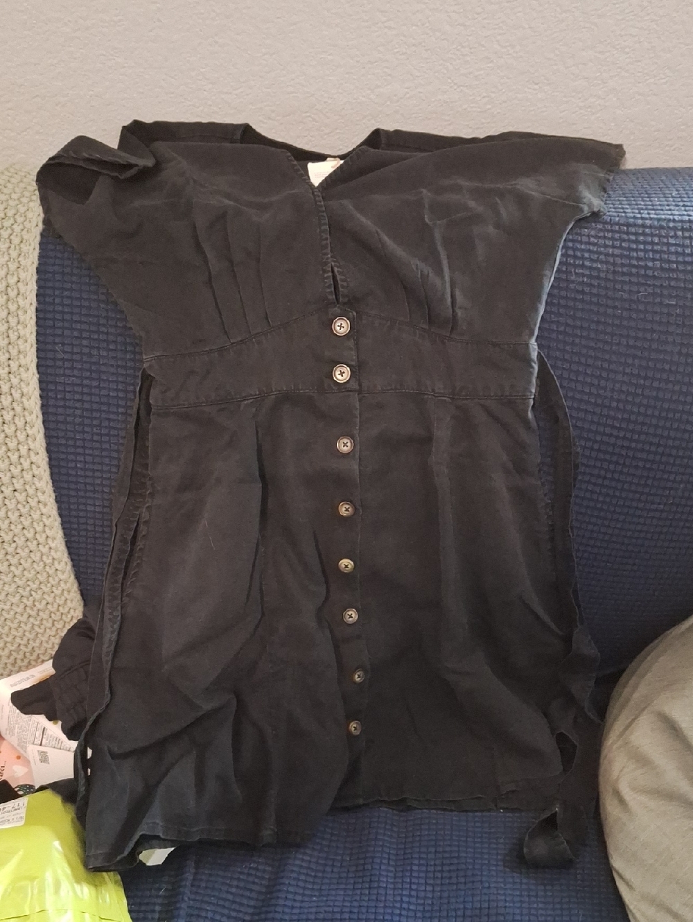 Quince Vintage Wash Tencel Button Front Dress Midnight Charcoal/Black XS NWT